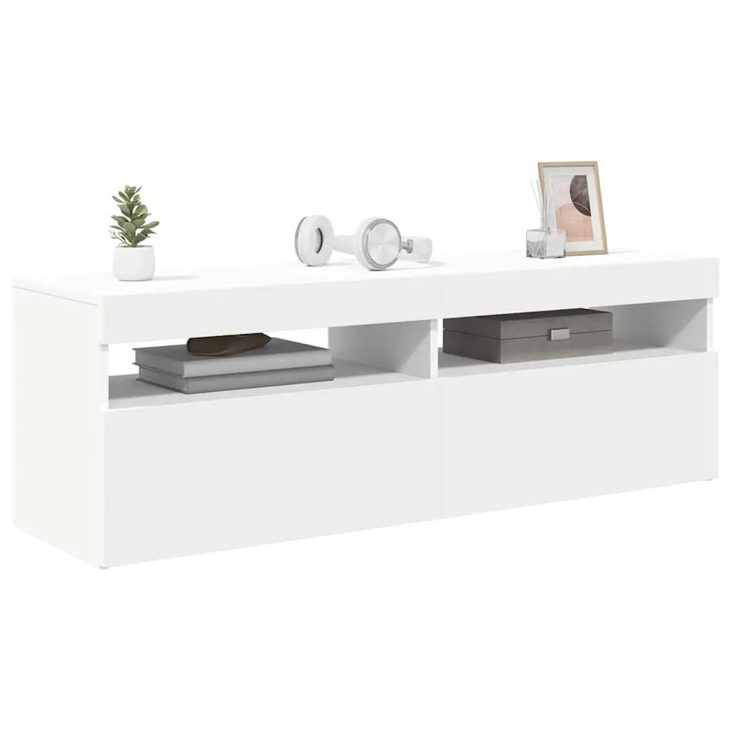 White TV Cabinet with LED Lights for Storage