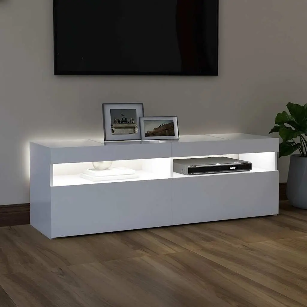 White TV Cabinet with LED Lights for Storage