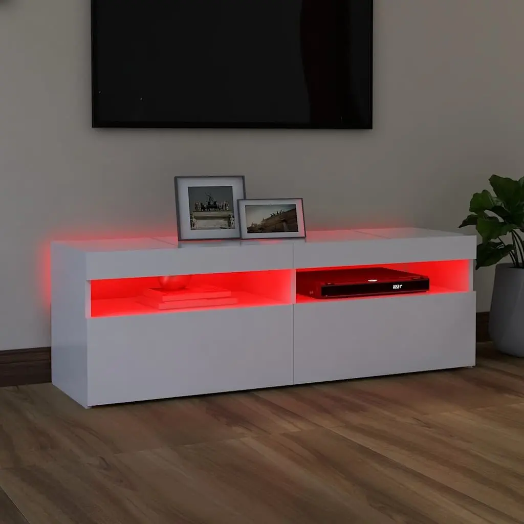 White TV Cabinet with LED Lights for Storage