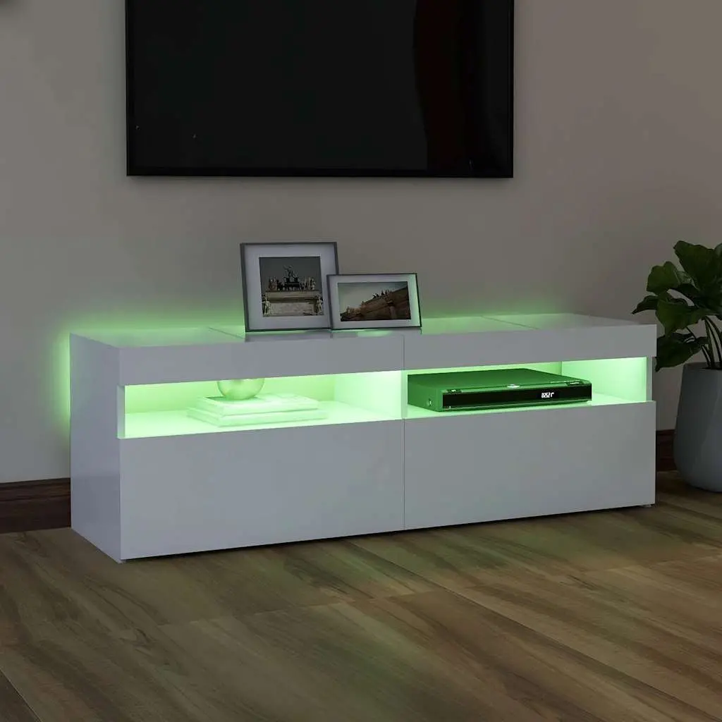 White TV Cabinet with LED Lights for Storage