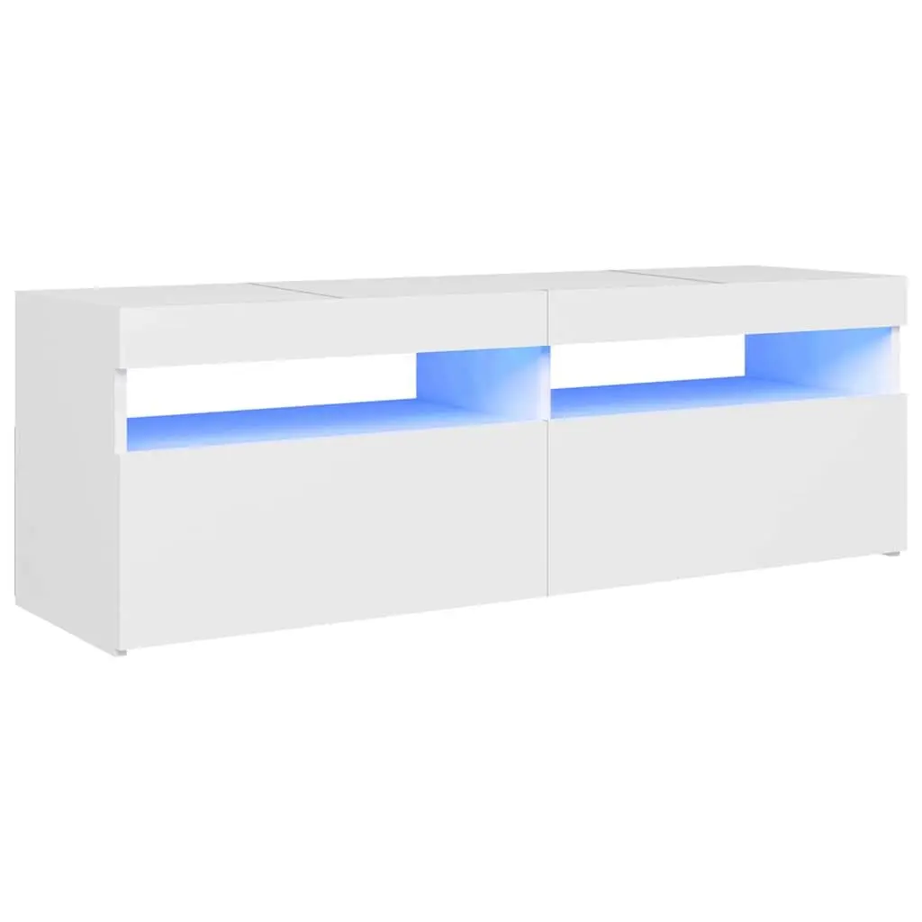 White TV Cabinet with LED Lights for Storage