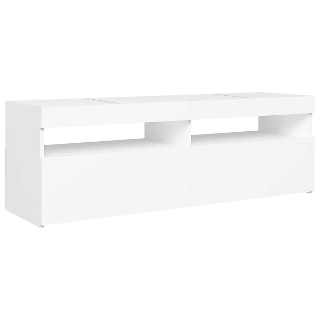 White TV Cabinet with LED Lights for Storage