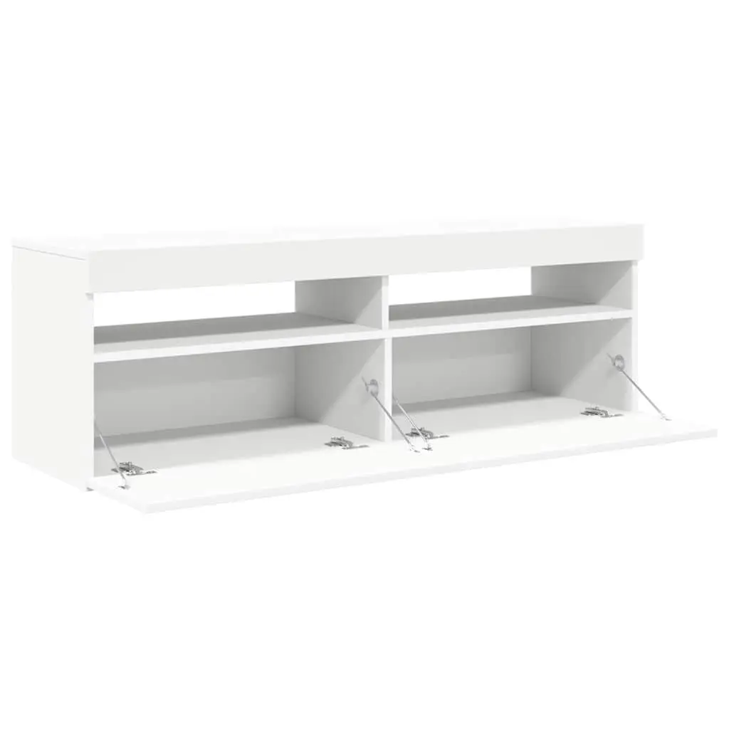 White TV Cabinet with LED Lights for Storage