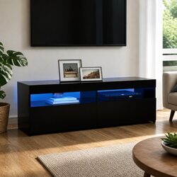 Stylish Black TV Cabinet with RGB LED Lights