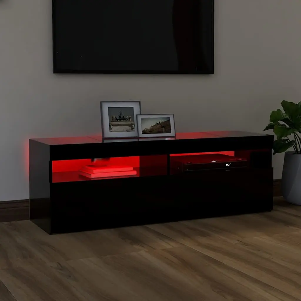 TV Cabinet RGB LED Lights Black Media Stand 120x35x40cm Wood