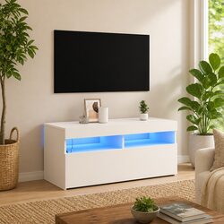 White TV Cabinet with RGB LED Lights 90x35x40 cm