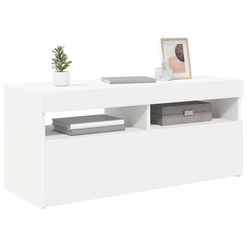 White TV Cabinet with RGB LED Lights 90x35x40 cm
