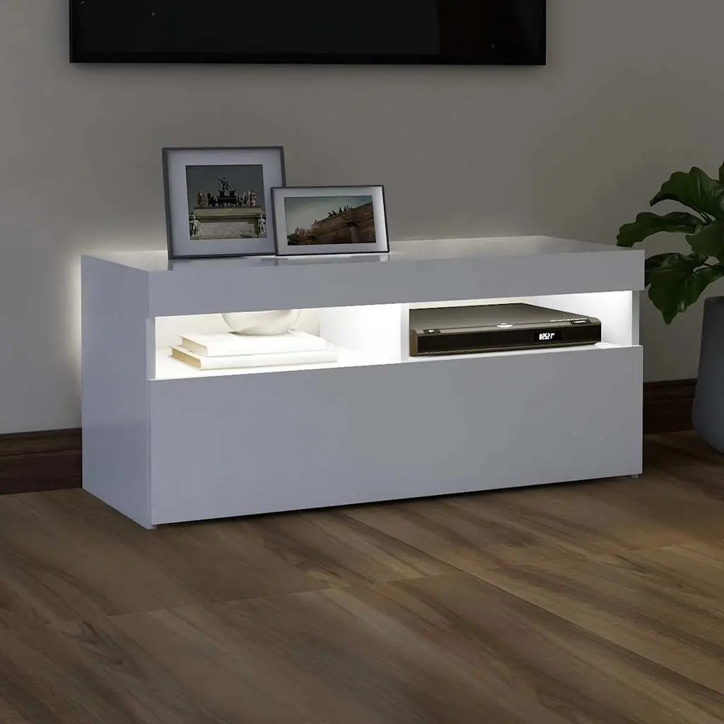 White TV Cabinet with RGB LED Lights 90x35x40 cm