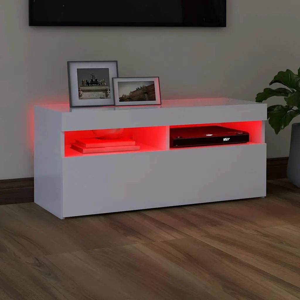 White TV Cabinet with RGB LED Lights 90x35x40 cm