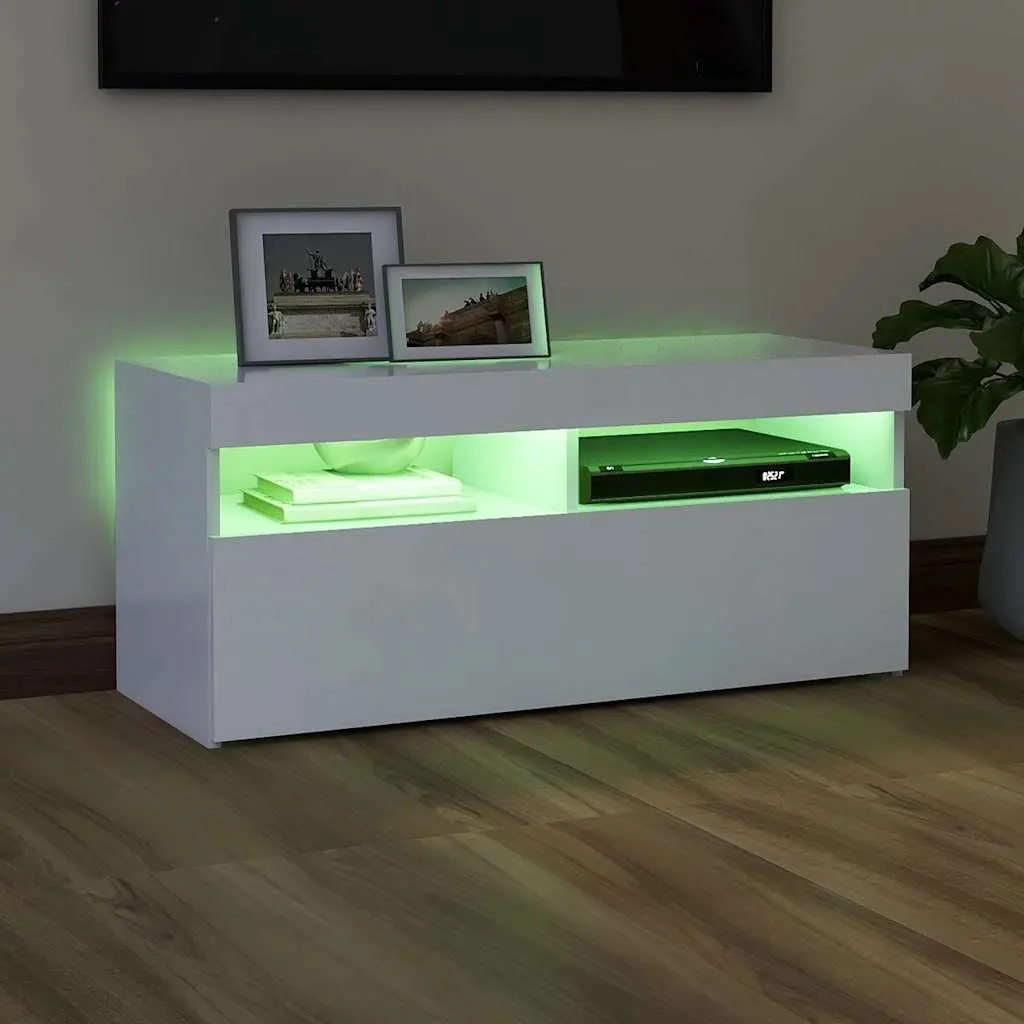 White TV Cabinet with RGB LED Lights 90x35x40 cm