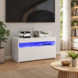 Modern White TV Cabinet with LED Lighting 75x35x40cm