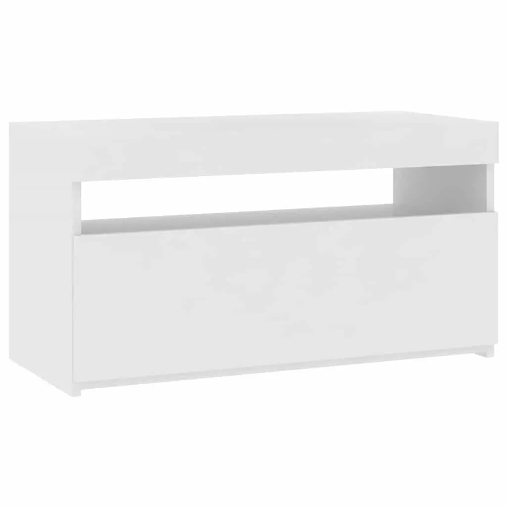 TV Cabinet Modern White LED Lights 75x35x40cm