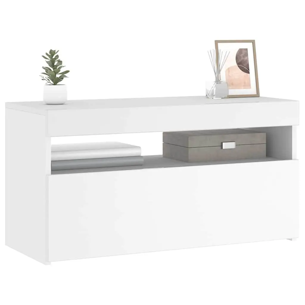 TV Cabinet Modern White LED Lights 75x35x40cm