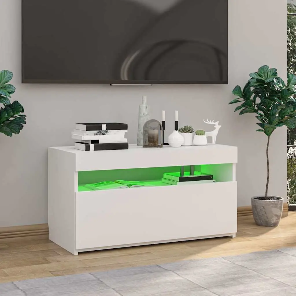 TV Cabinet Modern White LED Lights 75x35x40cm