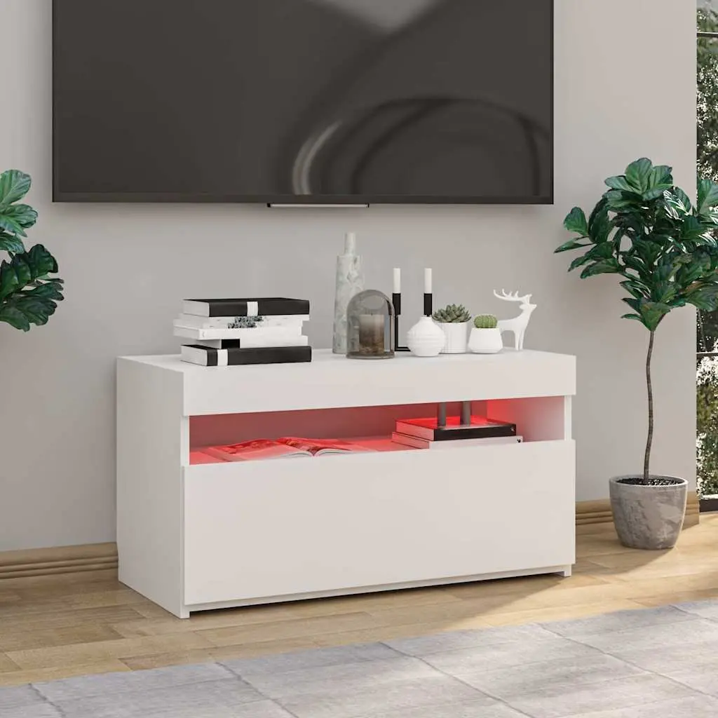 TV Cabinet Modern White LED Lights 75x35x40cm