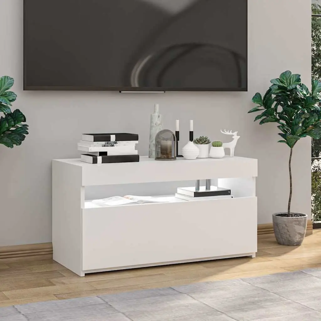 TV Cabinet Modern White LED Lights 75x35x40cm