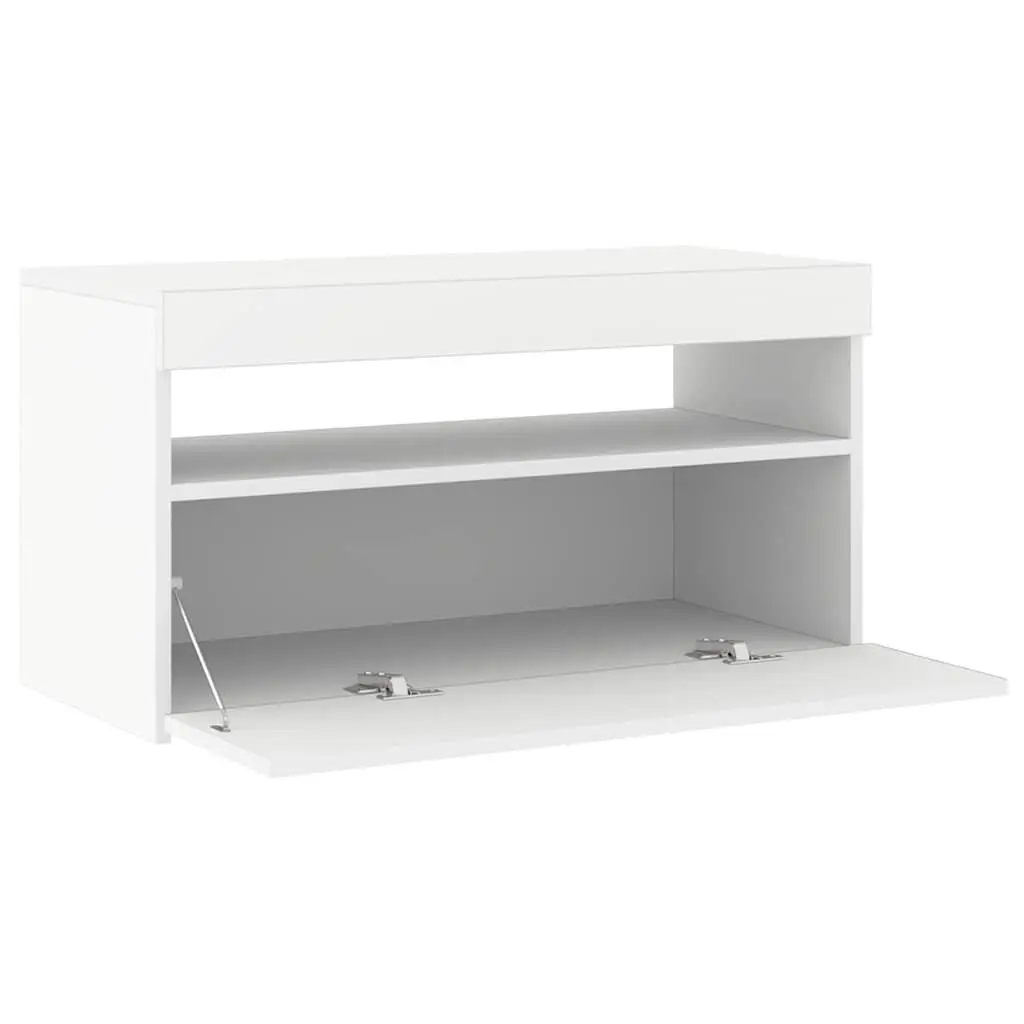 TV Cabinet Modern White LED Lights 75x35x40cm