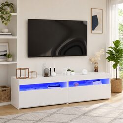 White 2-Piece TV Cabinet Set with LED Lighting