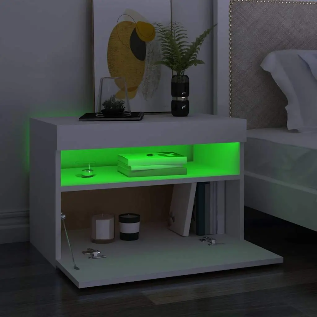 TV Cabinet Modern White 60 x 35 x 40 cm with RGB LED Lights
