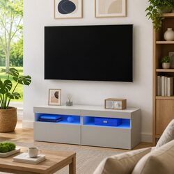 Modern White TV Cabinet with RGB LED Lights