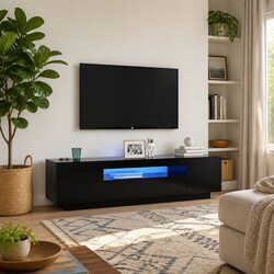 Black TV Cabinet with RGB LED Lights for Modern Living