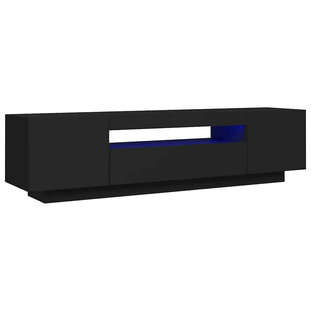 TV Cabinet Black Media Stand Storage Unit 160x35x40cm with RGB LED Lights