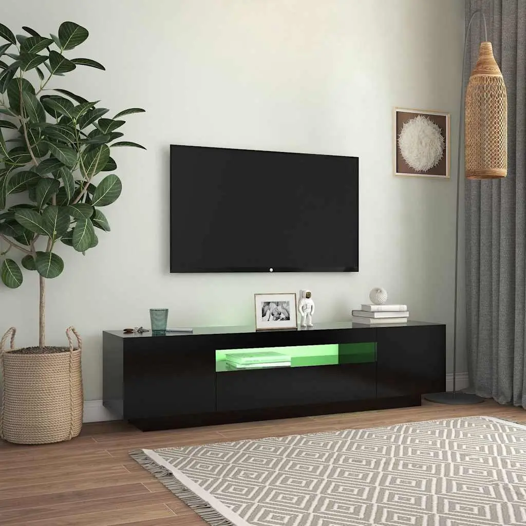 TV Cabinet Black Media Stand Storage Unit 160x35x40cm with RGB LED Lights