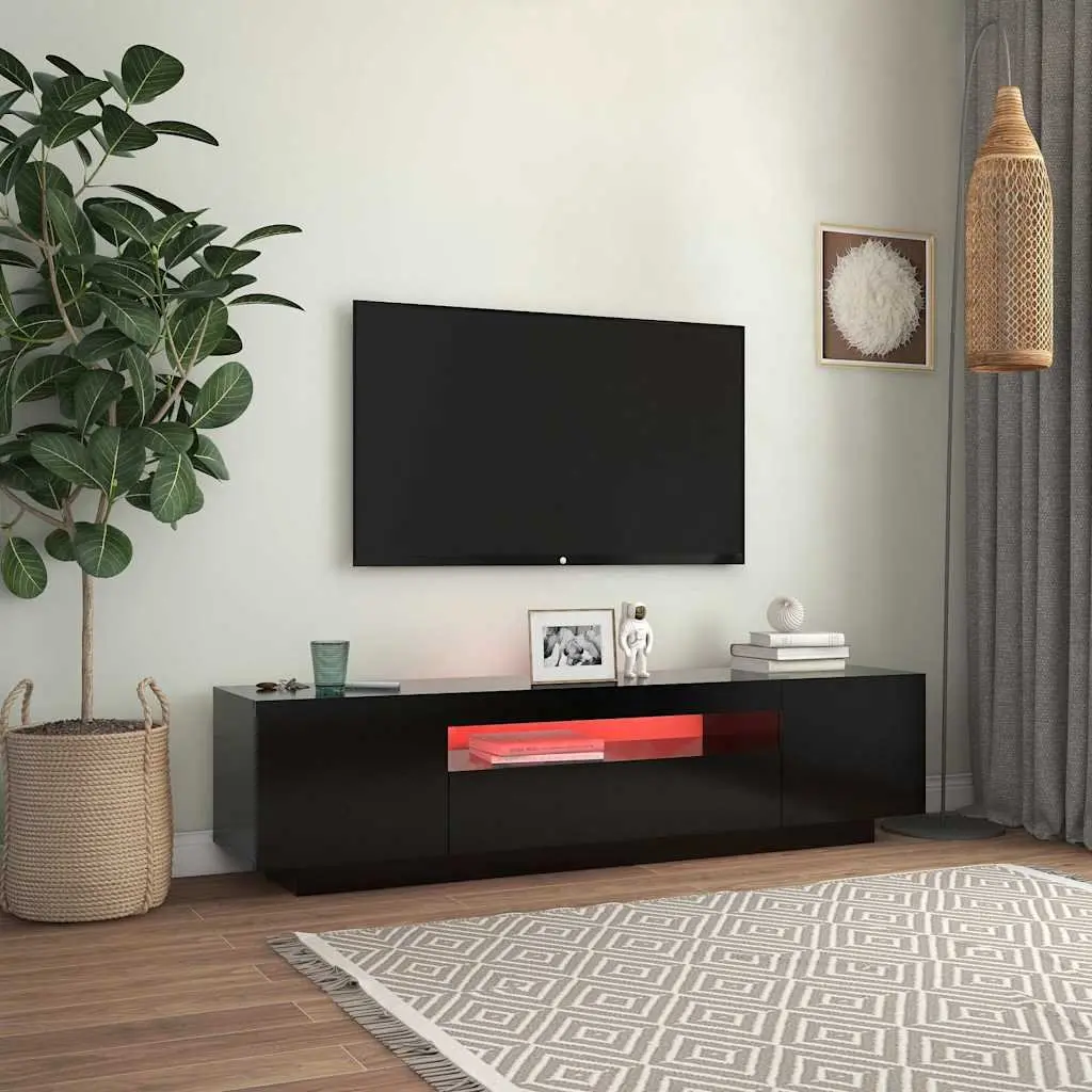 TV Cabinet Black Media Stand Storage Unit 160x35x40cm with RGB LED Lights