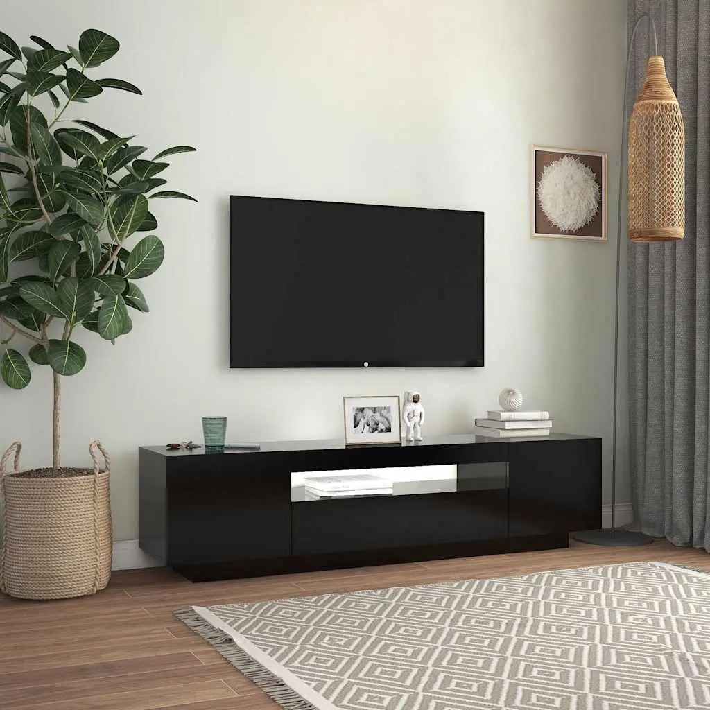 TV Cabinet Black Media Stand Storage Unit 160x35x40cm with RGB LED Lights