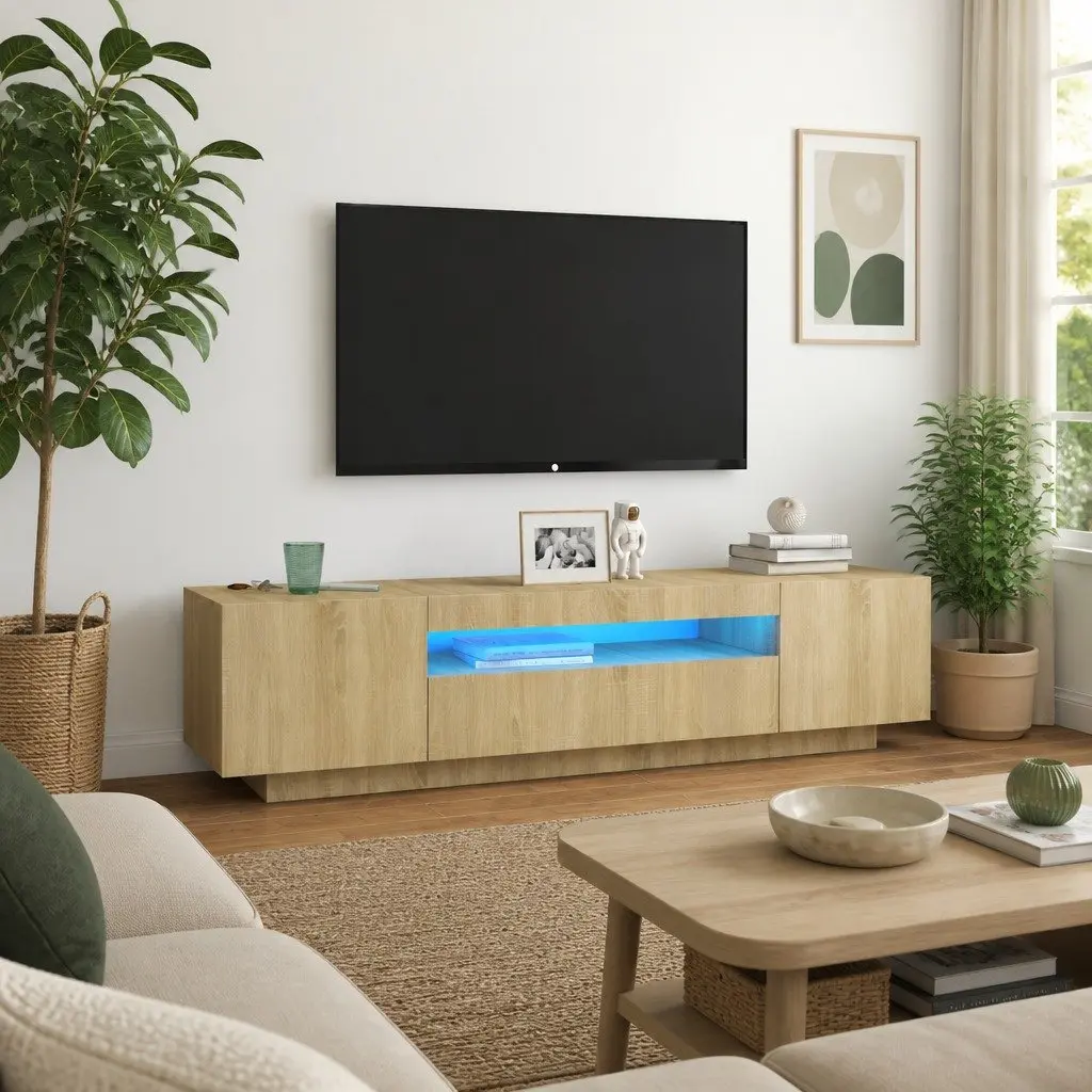 Brown Sonoma Oak TV Cabinet with LED Lights
