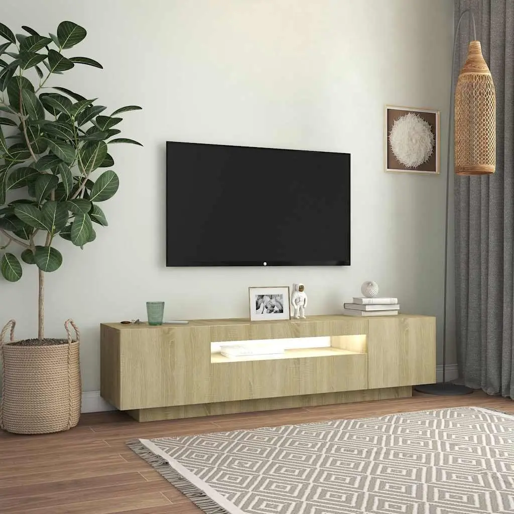Brown Sonoma Oak TV Cabinet with LED Lights
