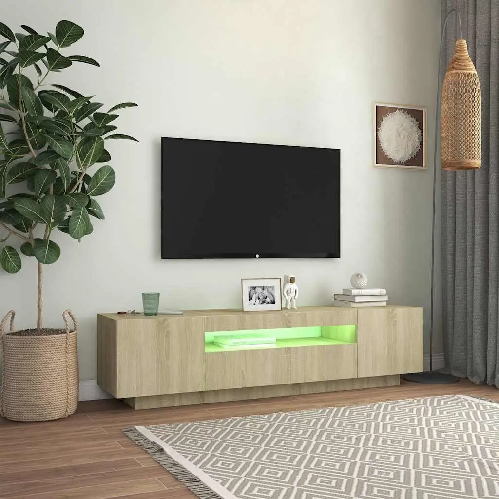 Brown Sonoma Oak TV Cabinet with LED Lights