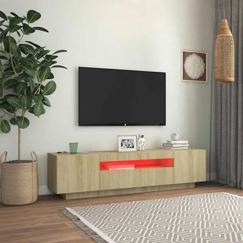 Brown Sonoma Oak TV Cabinet with LED Lights