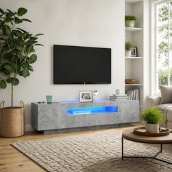 Grey TV Cabinet with RGB LED Lighting for Modern Living