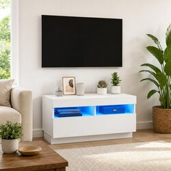 White Media Storage Unit with RGB LED Lights 80x35x40cm