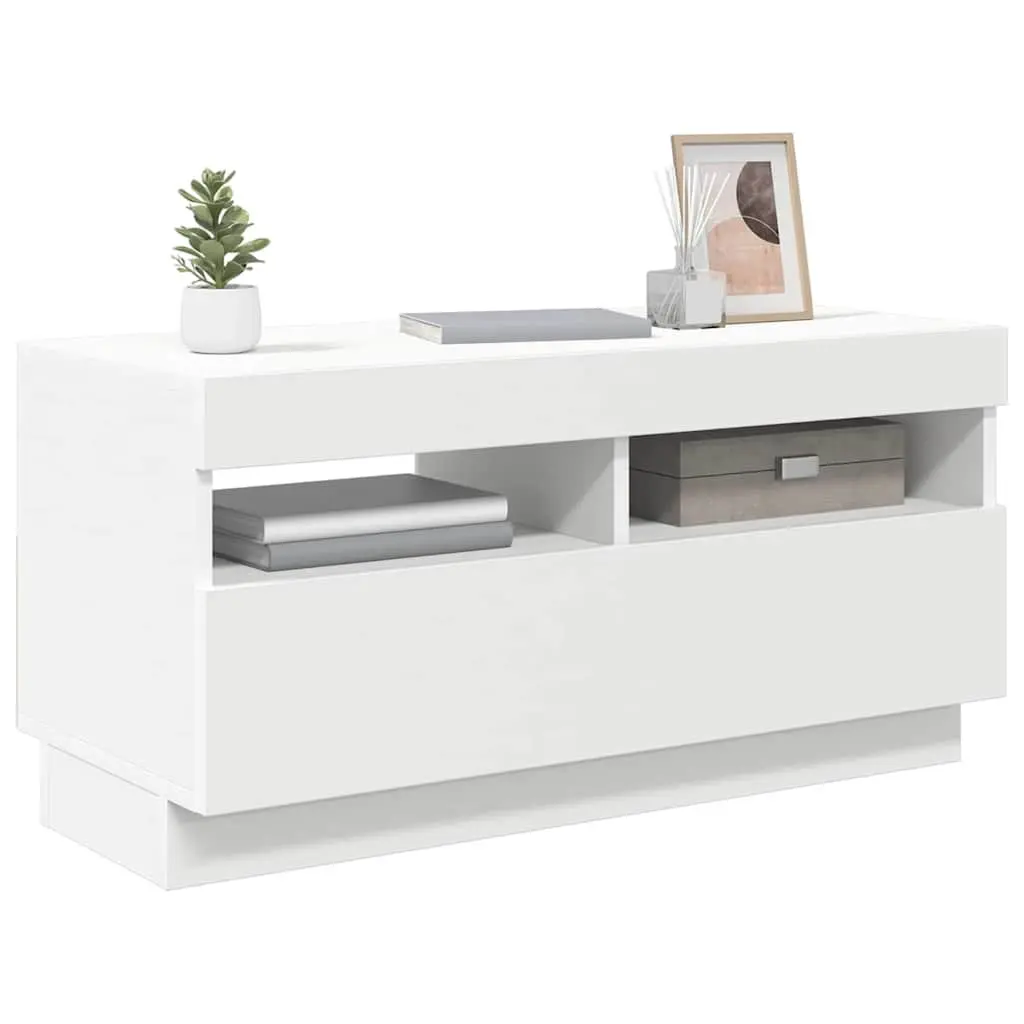 TV Cabinet White RGB LED Lights 80x35x40cm Media Storage Unit