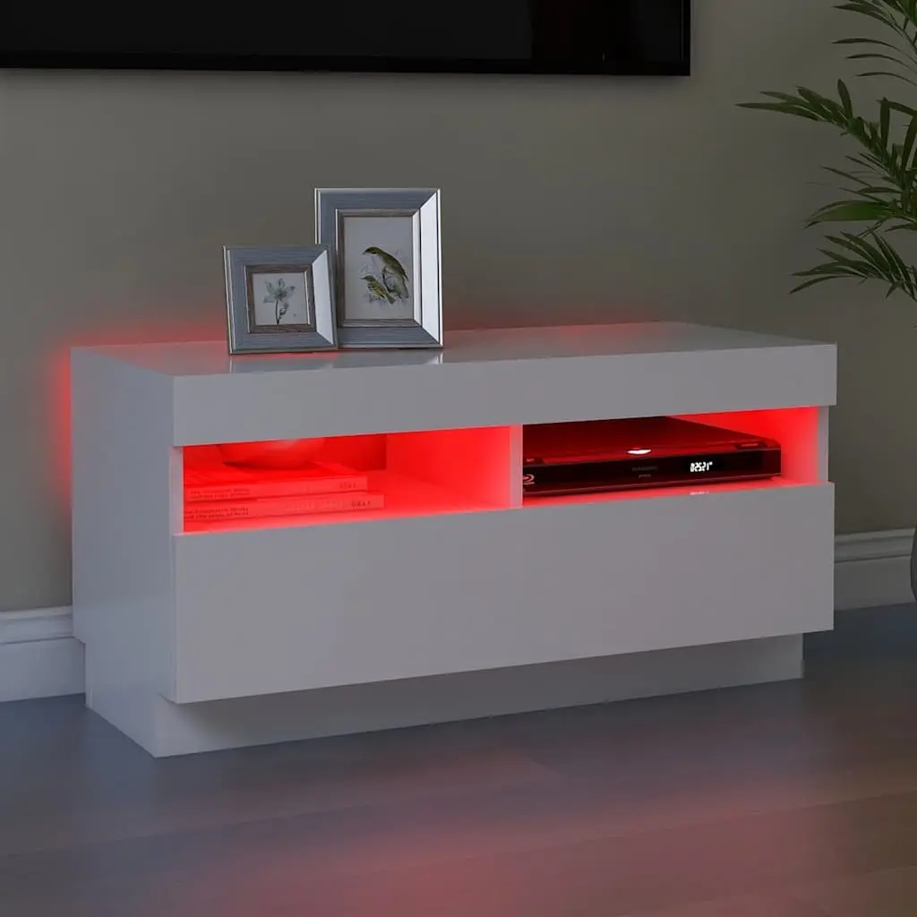 TV Cabinet White RGB LED Lights 80x35x40cm Media Storage Unit