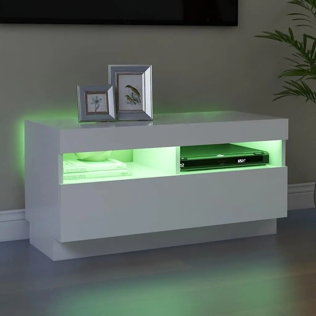 TV Cabinet White RGB LED Lights 80x35x40cm Media Storage Unit