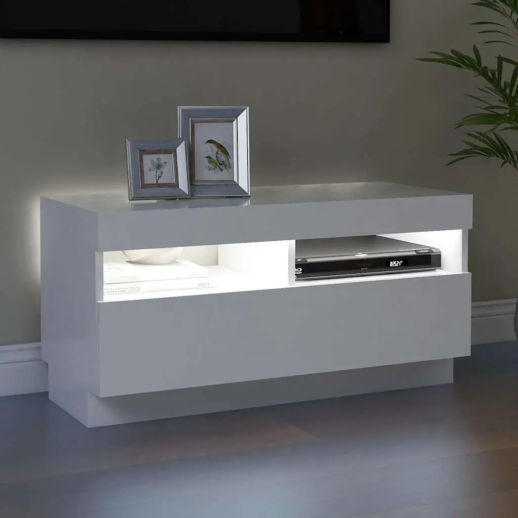 TV Cabinet White RGB LED Lights 80x35x40cm Media Storage Unit