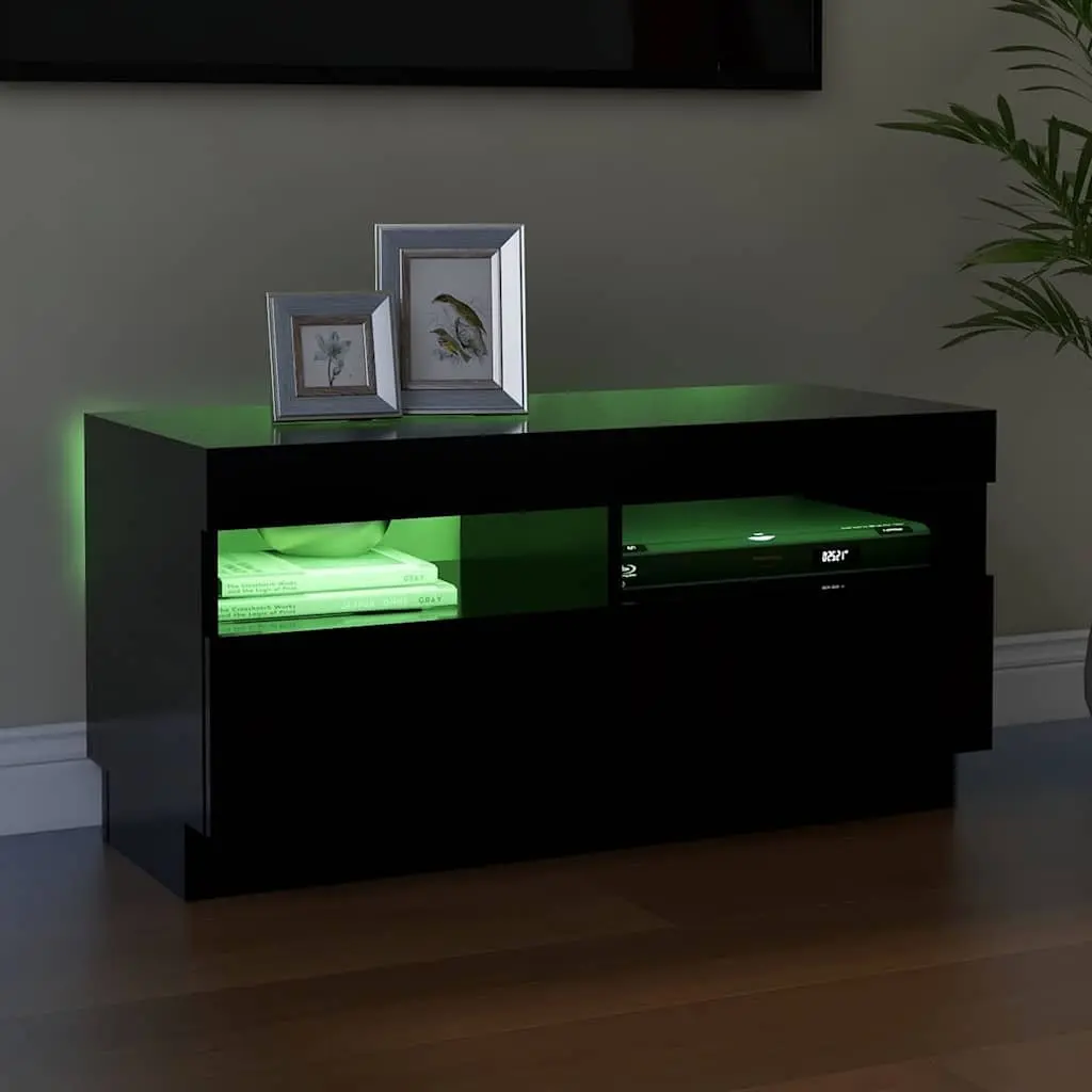TV Cabinet Black Media Stand 80x35x40cm RGB LED Lights