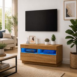 Brown Wooden TV Cabinet with RGB LED Lights