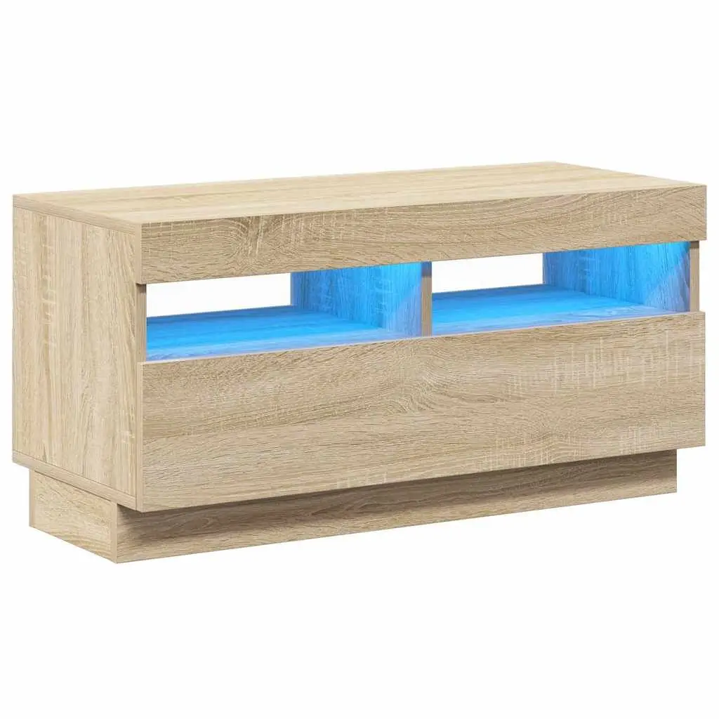 TV Cabinet Brown Wooden Media Entertainment Stand with RGB LED Lights 80 x 35 x 40 cm