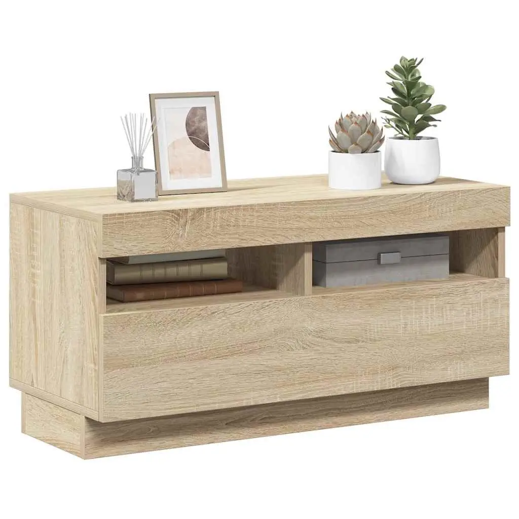 TV Cabinet Brown Wooden Media Entertainment Stand with RGB LED Lights 80 x 35 x 40 cm