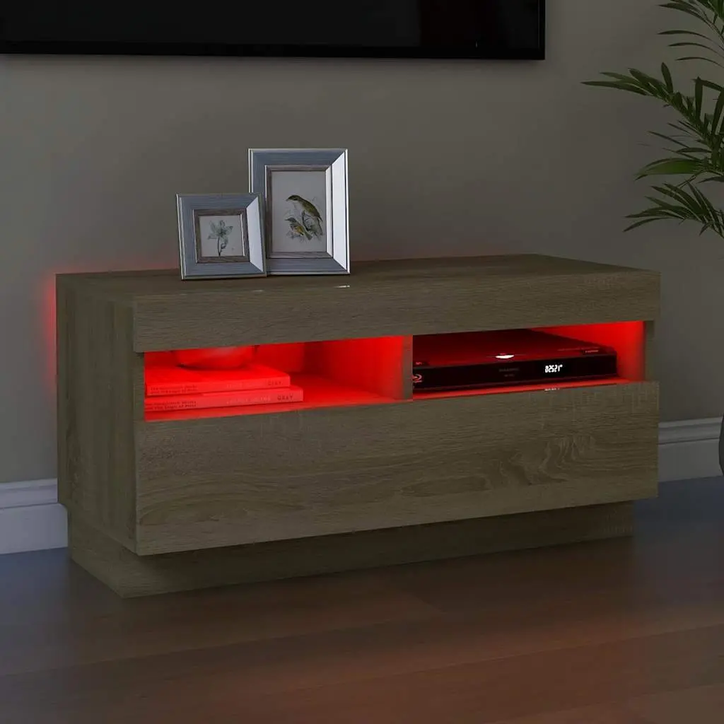 TV Cabinet Brown Wooden Media Entertainment Stand with RGB LED Lights 80 x 35 x 40 cm