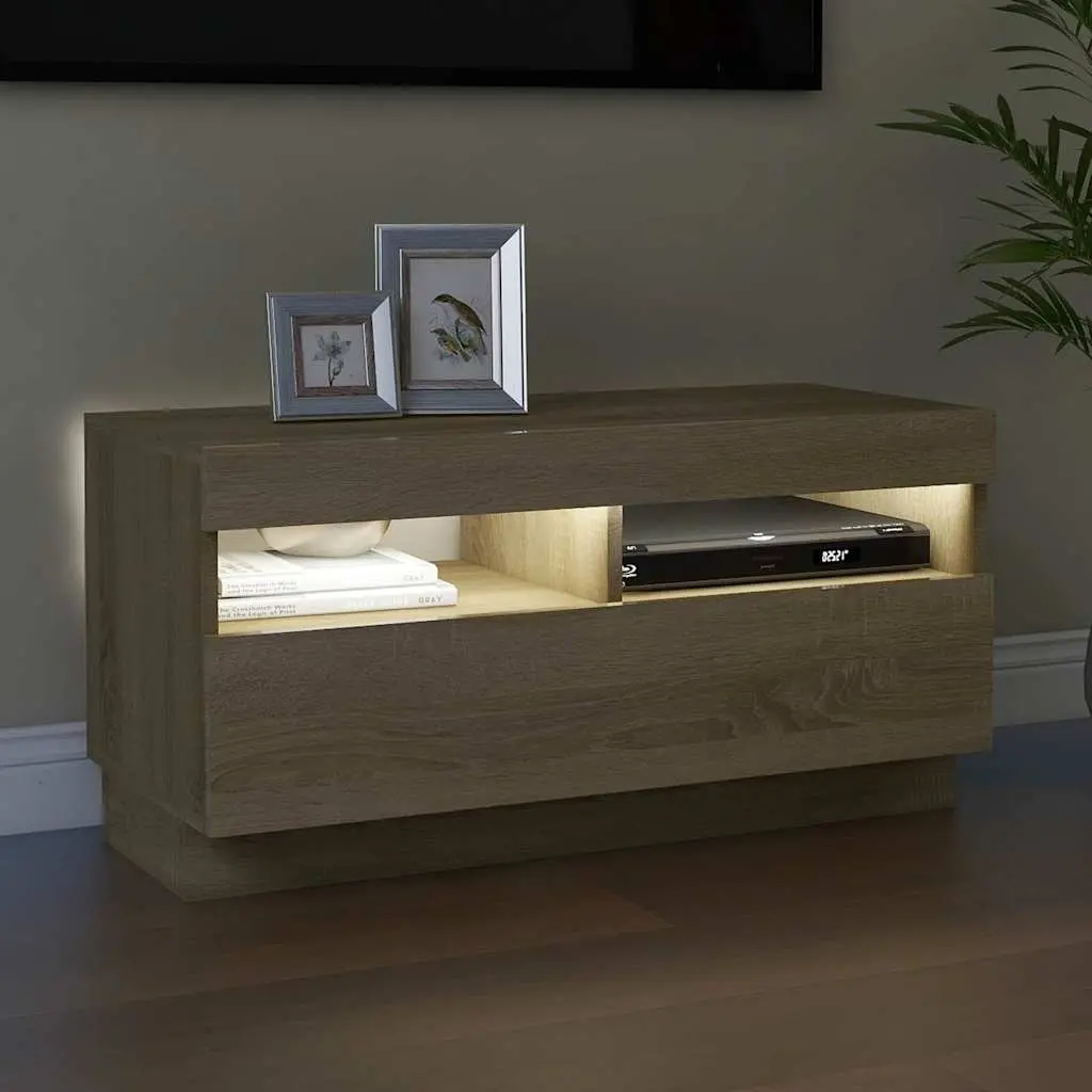 TV Cabinet Brown Wooden Media Entertainment Stand with RGB LED Lights 80 x 35 x 40 cm