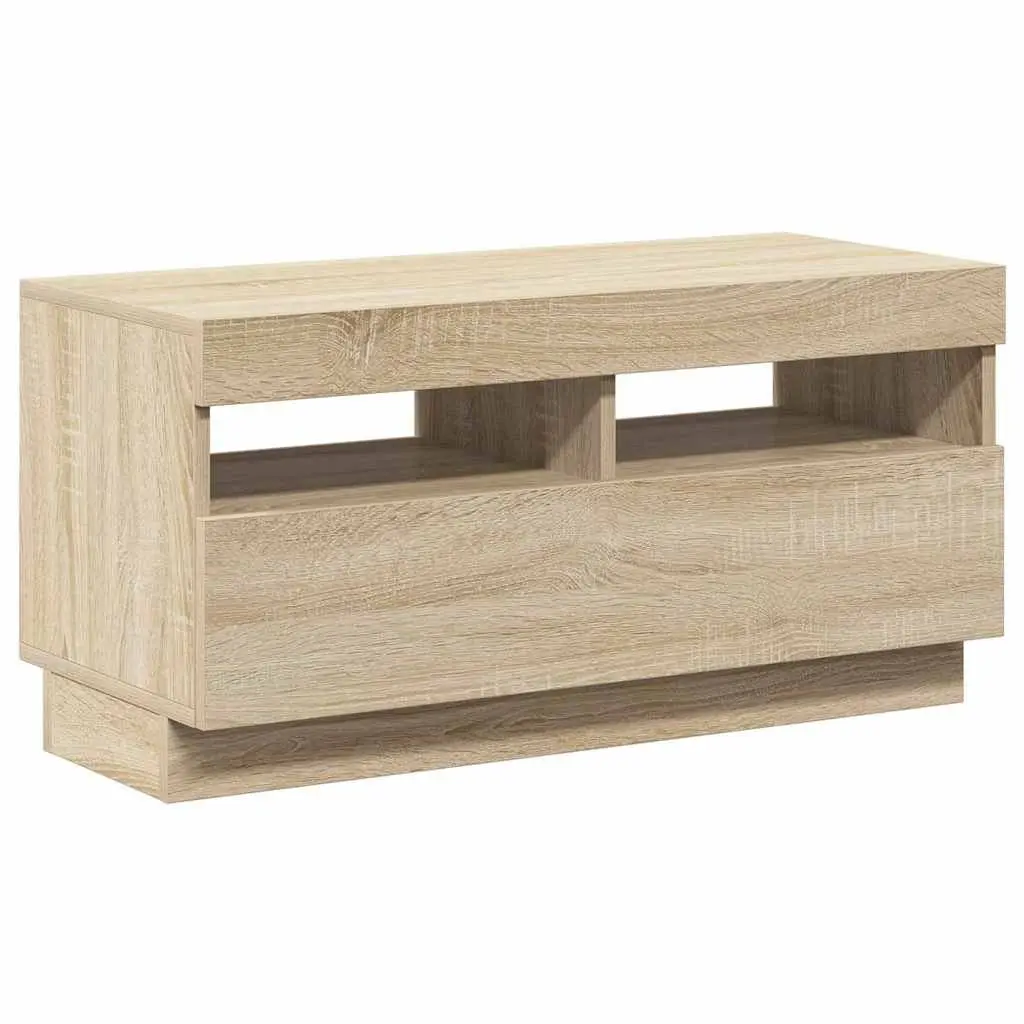 TV Cabinet Brown Wooden Media Entertainment Stand with RGB LED Lights 80 x 35 x 40 cm