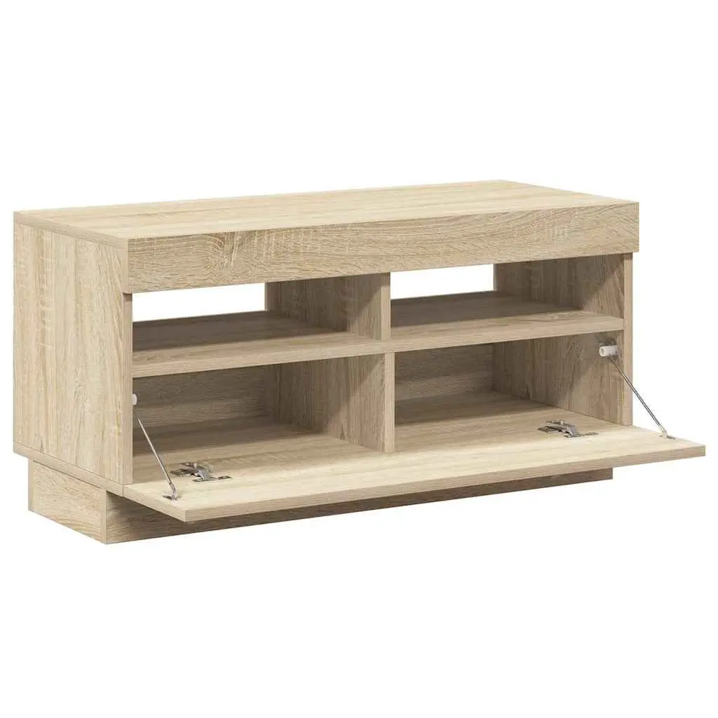 TV Cabinet Brown Wooden Media Entertainment Stand with RGB LED Lights 80 x 35 x 40 cm