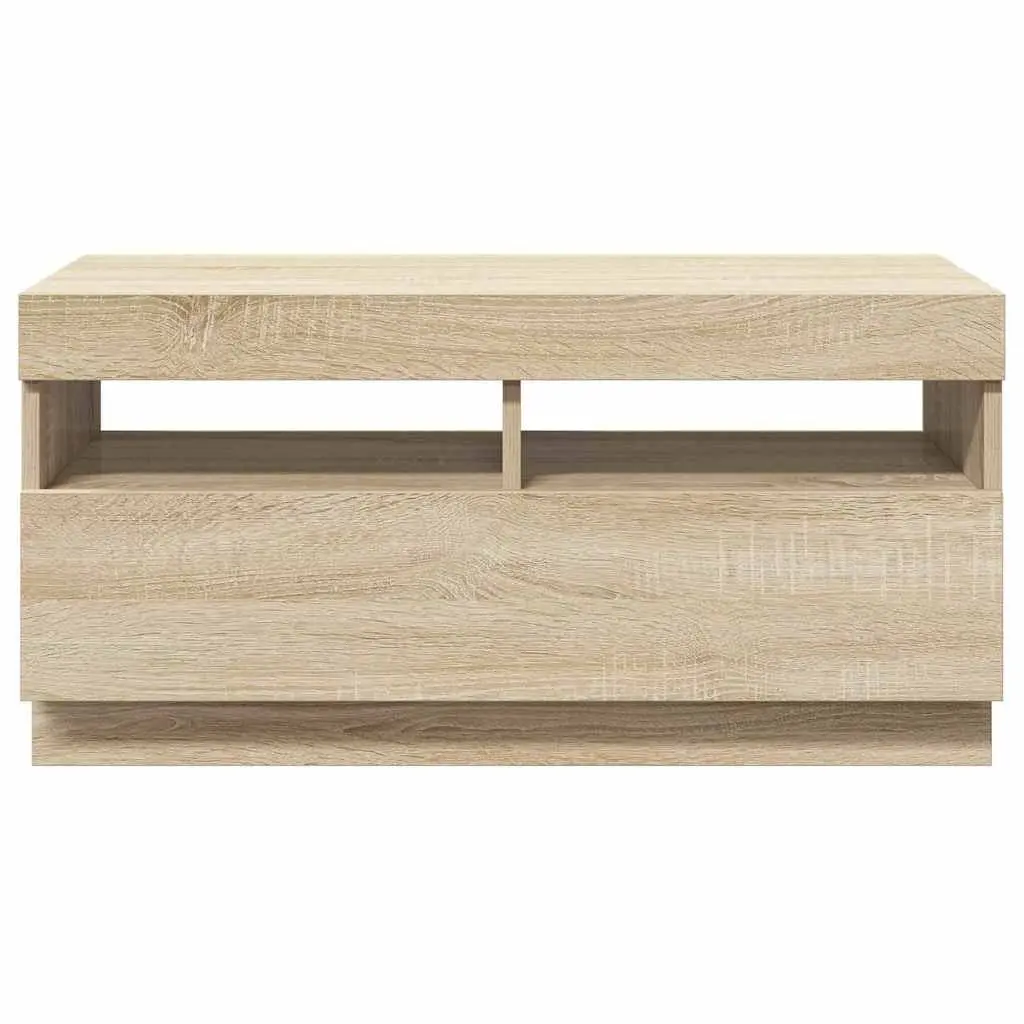 TV Cabinet Brown Wooden Media Entertainment Stand with RGB LED Lights 80 x 35 x 40 cm