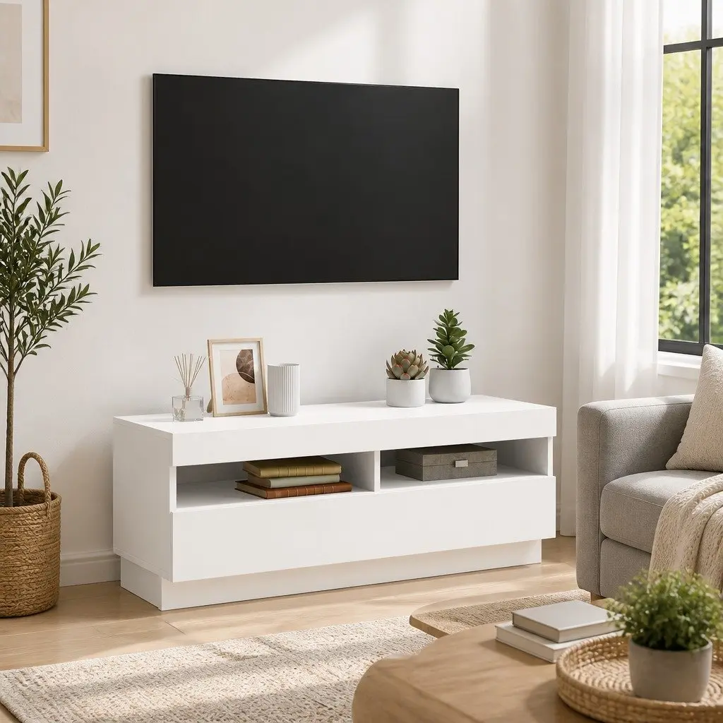 White TV Cabinet with RGB LED Lighting