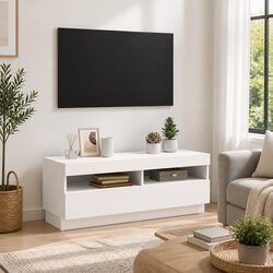 Elegant White TV Cabinet with RGB LED Lighting